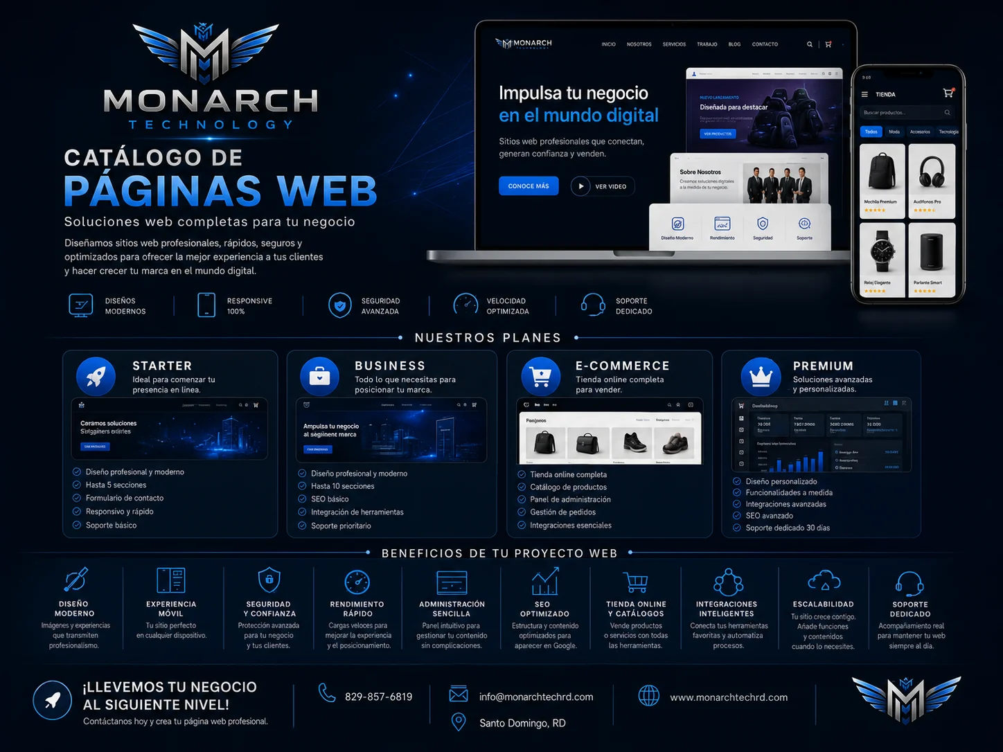 Catálogo de soluciones de páginas web Monarch Technology